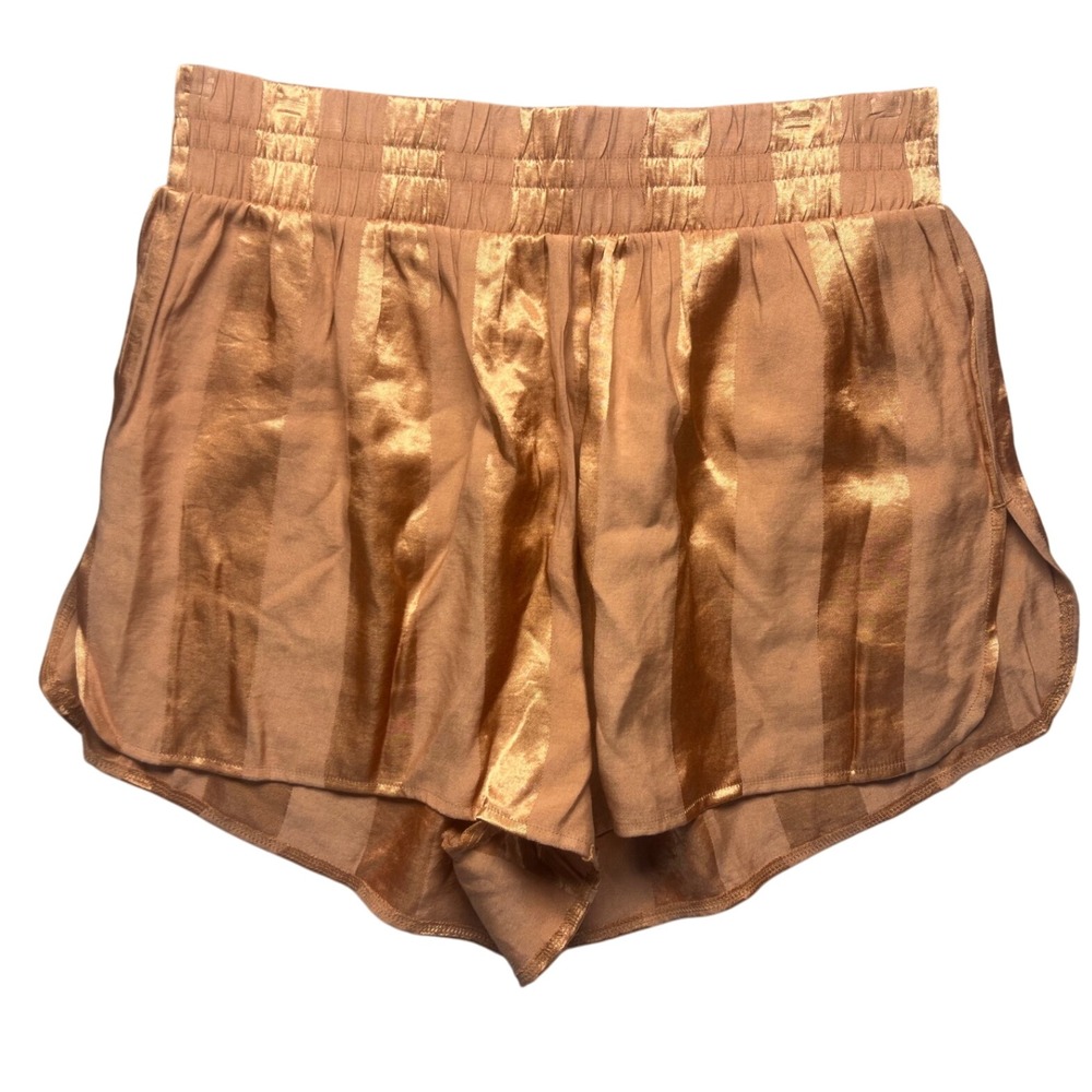 Victoria's Secret Satin Pajama Shorts Copper Rose Gold Metallic Stripe M NWT